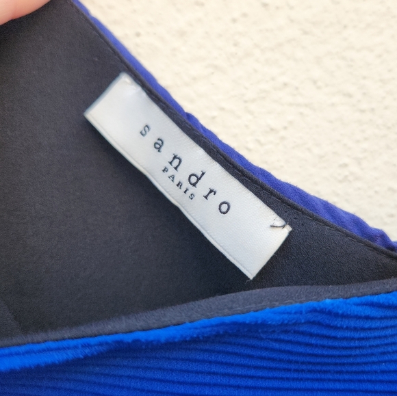 SANDRO Rdv One-shoulder Ruffled Pleated Crepe Dress In Blue - Picture 9 of 11